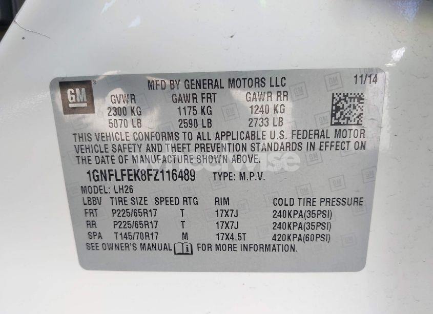 Photo 9 of 2015 Chevrolet Equinox 1LT (VIN 1GNFLFEK8FZ116489)