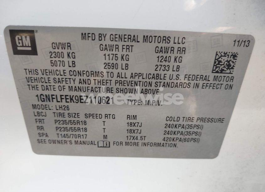 Photo 9 of 2014 Chevrolet Equinox 1LT (VIN 1GNFLFEK9EZ110621)