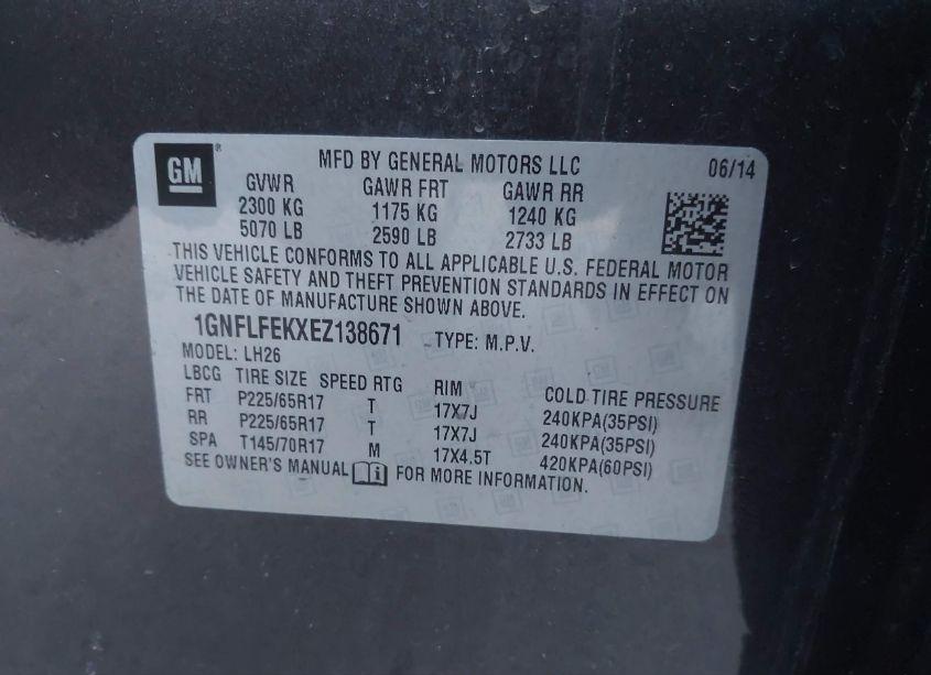 Photo 9 of 2014 Chevrolet Equinox 1LT (VIN 1GNFLFEKXEZ138671)