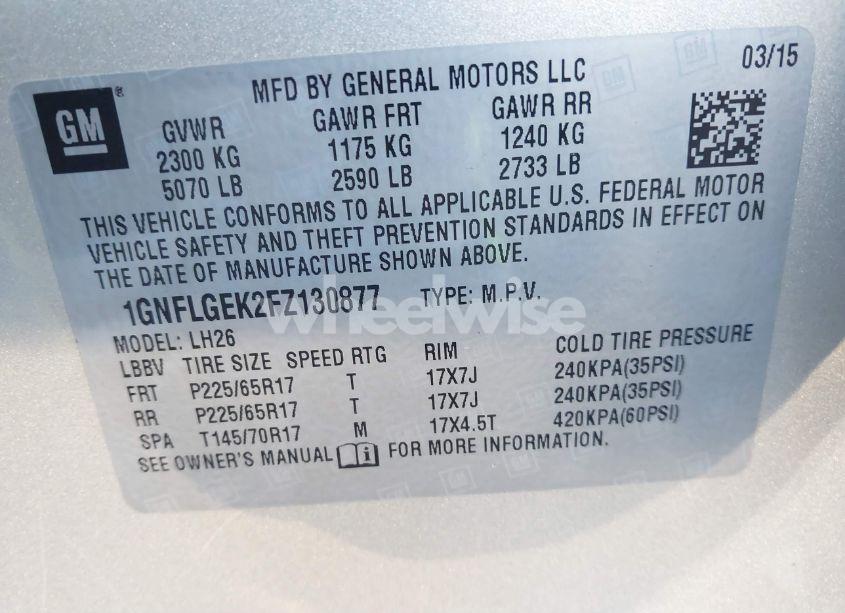 Photo 9 of 2015 Chevrolet Equinox 2LT (VIN 1GNFLGEK2FZ130877)