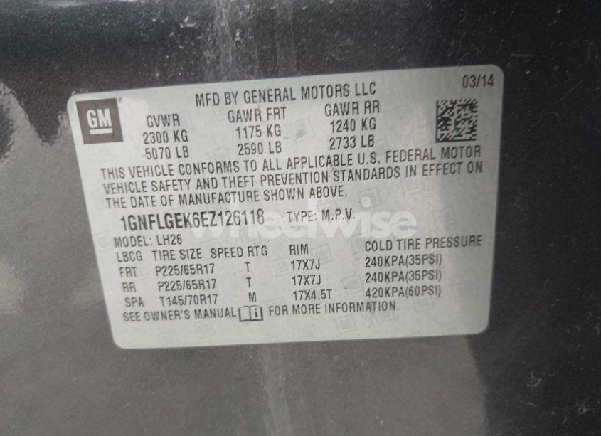 Photo 9 of 2014 Chevrolet Equinox 2LT (VIN 1GNFLGEK6EZ126118)