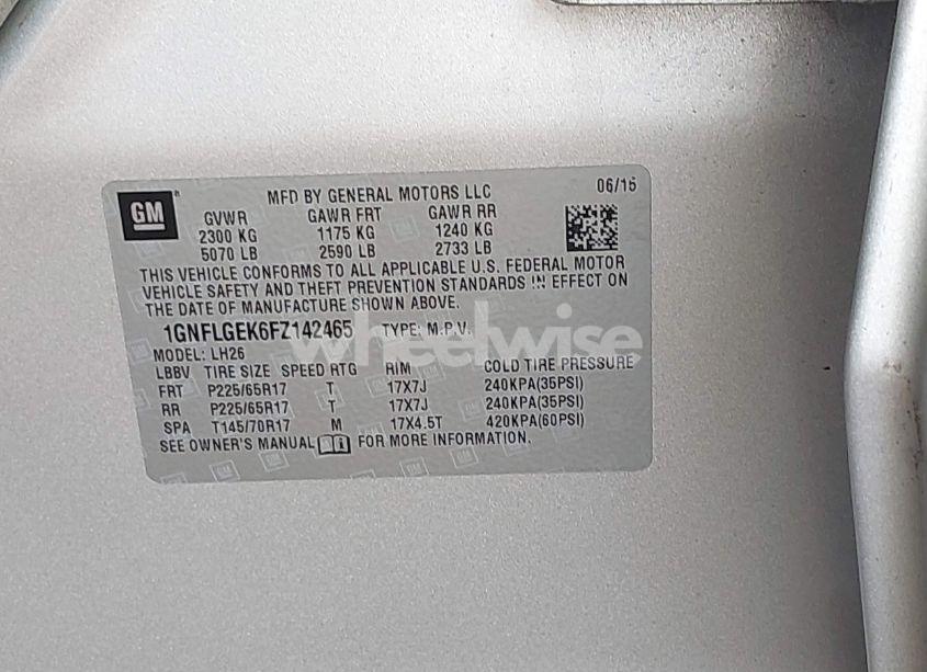 Photo 9 of 2015 Chevrolet Equinox 2LT (VIN 1GNFLGEK6FZ142465)