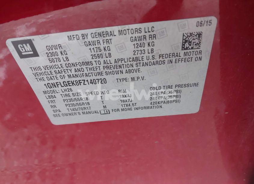 Photo 9 of 2015 Chevrolet Equinox 2LT (VIN 1GNFLGEK8FZ140720)