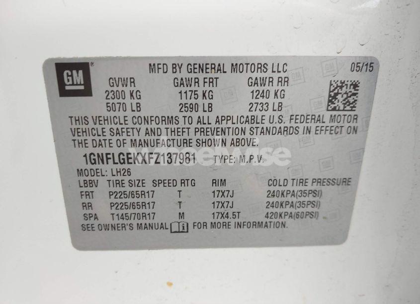 Photo 9 of 2015 Chevrolet Equinox 2LT (VIN 1GNFLGEKXFZ137981)