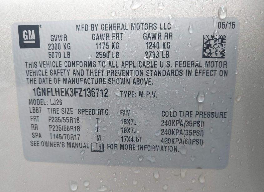 Photo 9 of 2015 Chevrolet Equinox LTZ (VIN 1GNFLHEK3FZ136712)