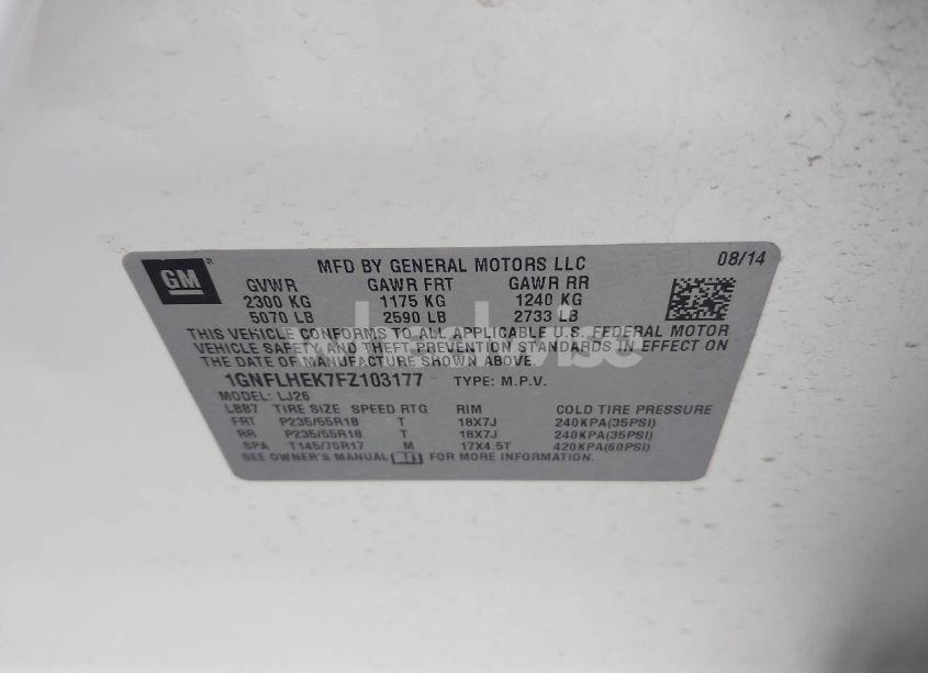 Photo 9 of 2015 Chevrolet Equinox LTZ (VIN 1GNFLHEK7FZ103177)