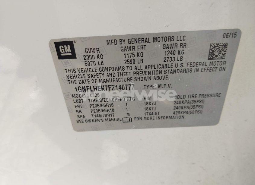 Photo 9 of 2015 Chevrolet Equinox LTZ (VIN 1GNFLHEK7FZ140777)