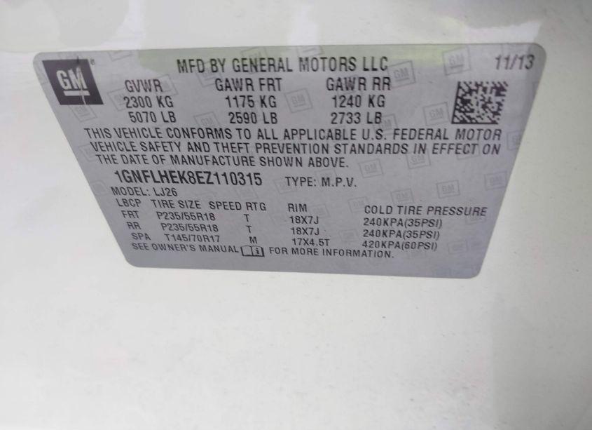 Photo 9 of 2014 Chevrolet Equinox LTZ (VIN 1GNFLHEK8EZ110315)