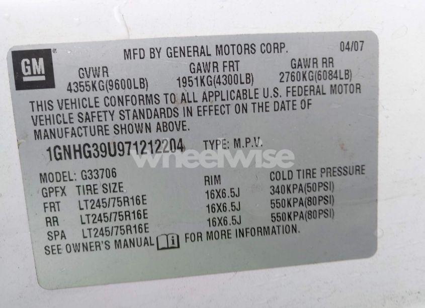 Photo 9 of 2007 Chevrolet Express LS (VIN 1GNHG39U971212204)