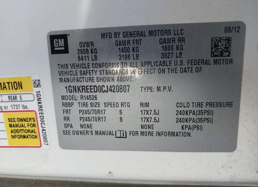 Photo 9 of 2012 Chevrolet Traverse LS (VIN 1GNKREED0CJ420807)