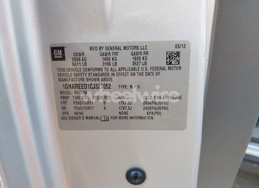 Photo 9 of 2012 Chevrolet Traverse LS (VIN 1GNKREED1CJ327052)