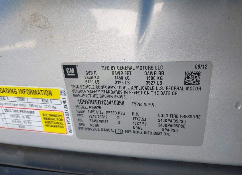 Photo 9 of 2012 Chevrolet Traverse LS (VIN 1GNKREED1CJ410058)