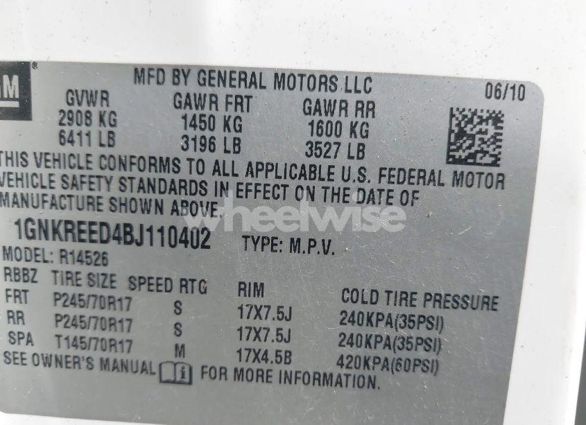 Photo 9 of 2011 Chevrolet Traverse LS (VIN 1GNKREED4BJ110402)