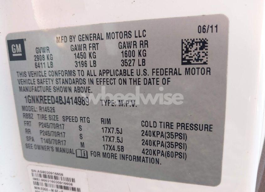 Photo 9 of 2011 Chevrolet Traverse LS (VIN 1GNKREED4BJ414989)