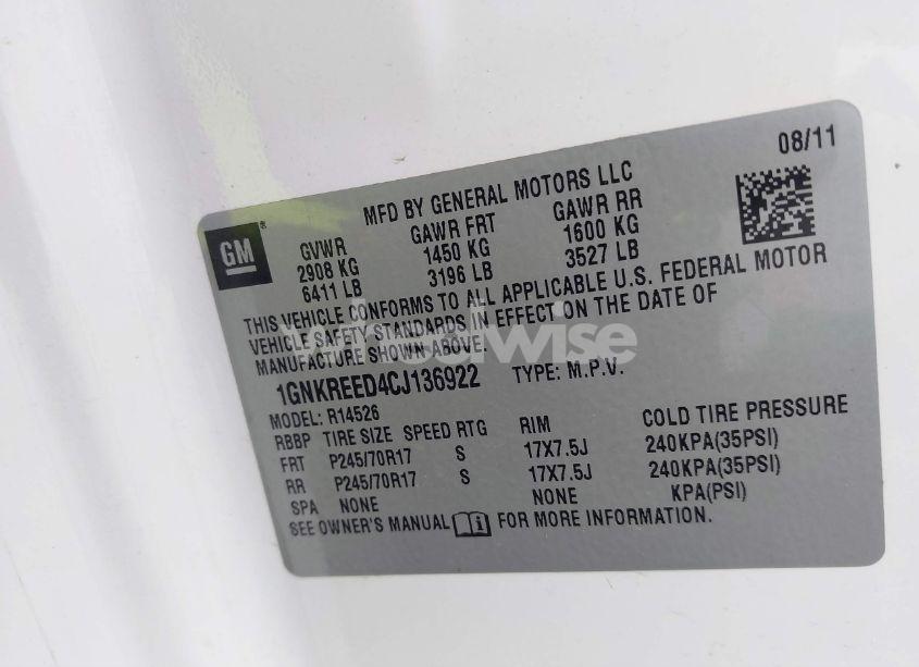 Photo 9 of 2012 Chevrolet Traverse LS (VIN 1GNKREED4CJ136922)