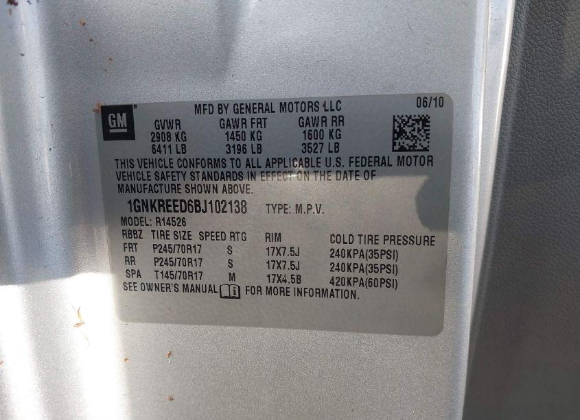 Photo 9 of 2011 Chevrolet Traverse LS (VIN 1GNKREED6BJ102138)