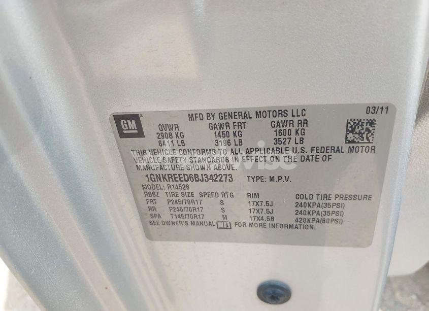 Photo 9 of 2011 Chevrolet Traverse LS (VIN 1GNKREED6BJ342273)