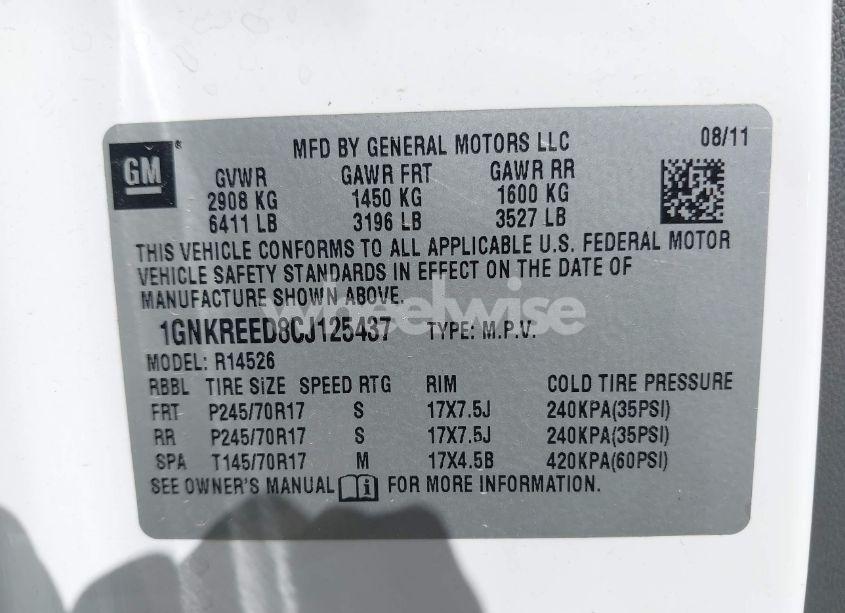 Photo 9 of 2012 Chevrolet Traverse LS (VIN 1GNKREED8CJ125437)