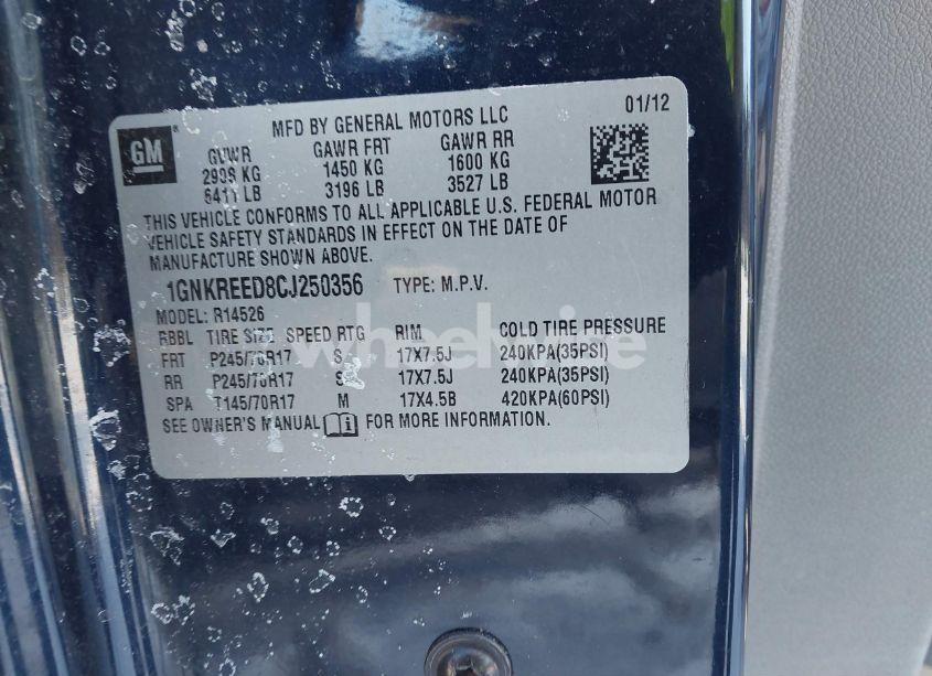 Photo 9 of 2012 Chevrolet Traverse LS (VIN 1GNKREED8CJ250356)