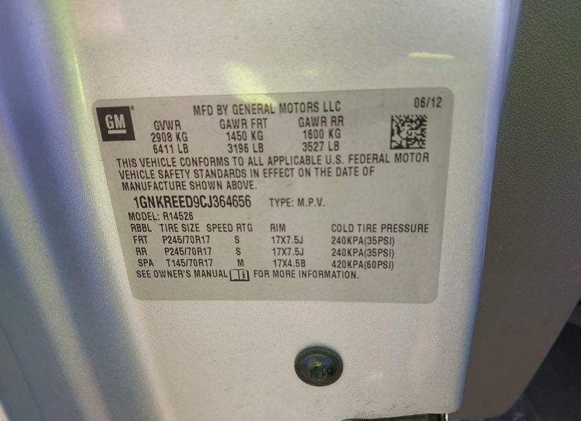 Photo 9 of 2012 Chevrolet Traverse LS (VIN 1GNKREED9CJ364656)