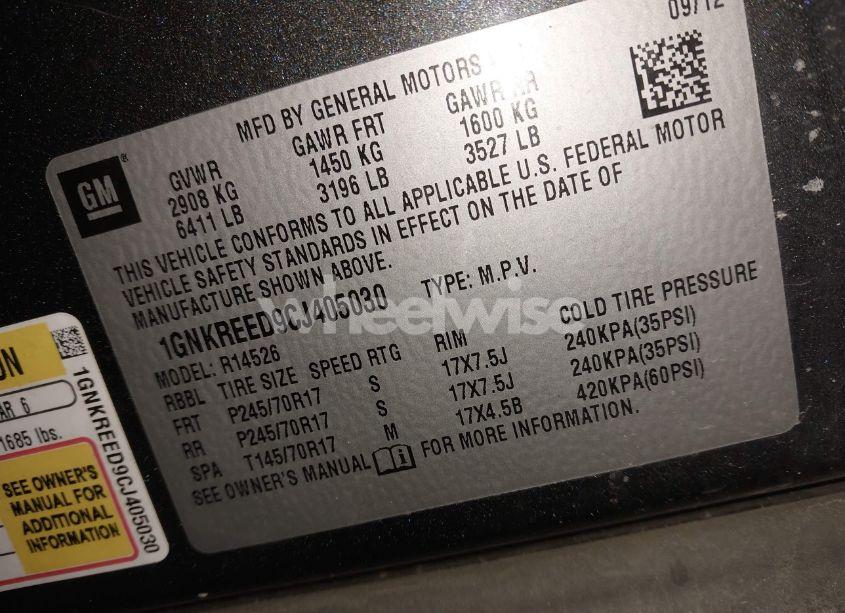 Photo 9 of 2012 Chevrolet Traverse LS (VIN 1GNKREED9CJ405030)