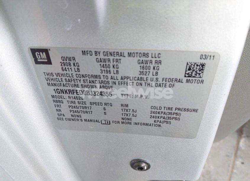 Photo 9 of 2011 Chevrolet Traverse LS (VIN 1GNKRFED0BJ324356)