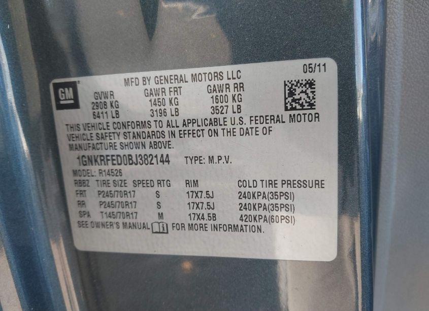 Photo 9 of 2011 Chevrolet Traverse LS (VIN 1GNKRFED0BJ382144)