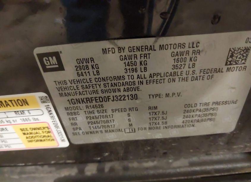 Photo 9 of 2015 Chevrolet Traverse LS (VIN 1GNKRFED0FJ322130)