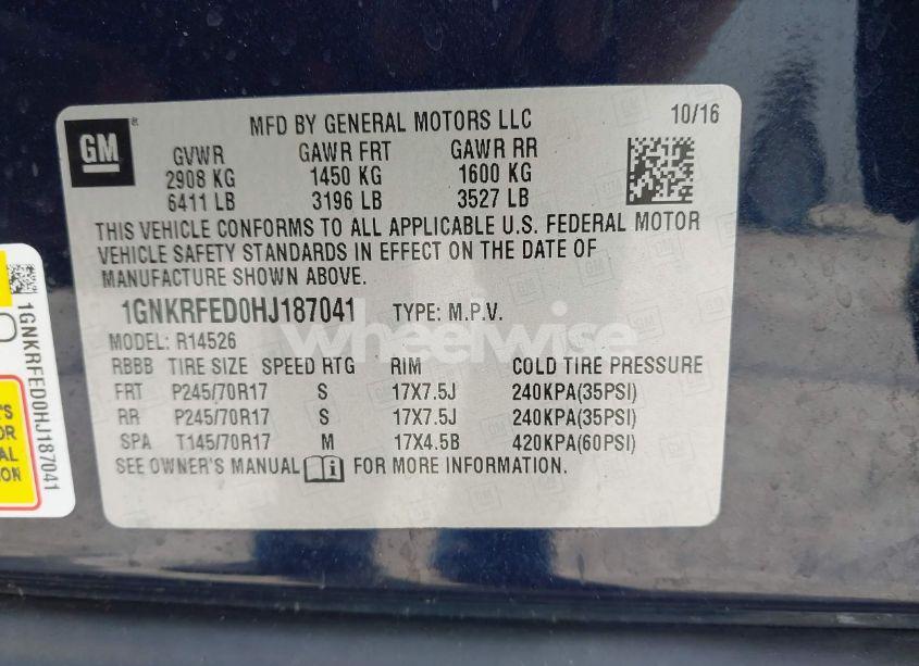 Photo 9 of 2017 Chevrolet Traverse LS (VIN 1GNKRFED0HJ187041)