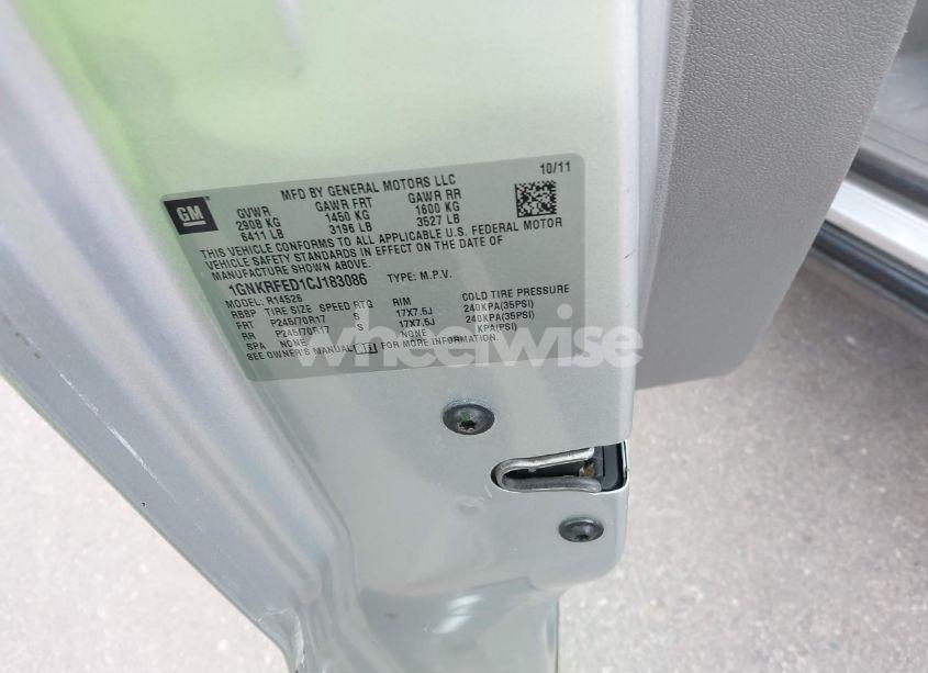 Photo 9 of 2012 Chevrolet Traverse LS (VIN 1GNKRFED1CJ183086)