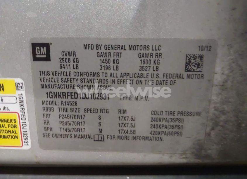 Photo 9 of 2013 Chevrolet Traverse LS (VIN 1GNKRFED1DJ102931)