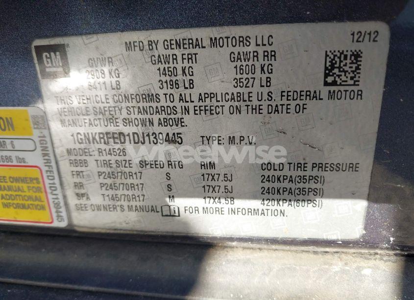 Photo 9 of 2013 Chevrolet Traverse LS (VIN 1GNKRFED1DJ139445)