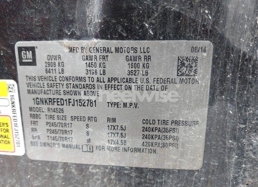 Photo 9 of 2015 Chevrolet Traverse LS (VIN 1GNKRFED1FJ152781)