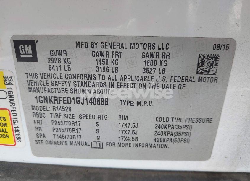 Photo 9 of 2016 Chevrolet Traverse LS (VIN 1GNKRFED1GJ140888)