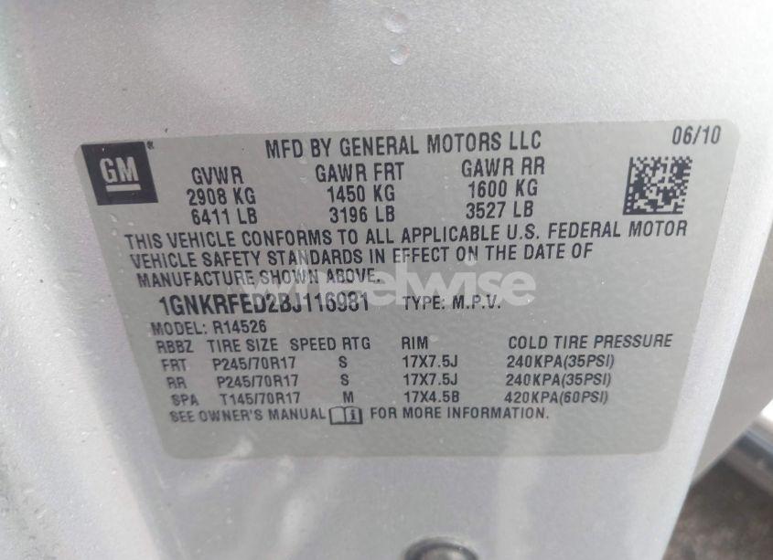 Photo 9 of 2011 Chevrolet Traverse LS (VIN 1GNKRFED2BJ116981)