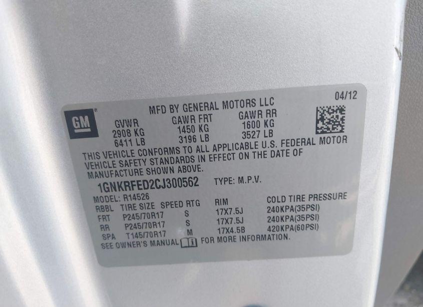 Photo 9 of 2012 Chevrolet Traverse LS (VIN 1GNKRFED2CJ300562)