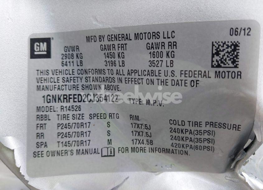 Photo 9 of 2012 Chevrolet Traverse LS (VIN 1GNKRFED2CJ354122)