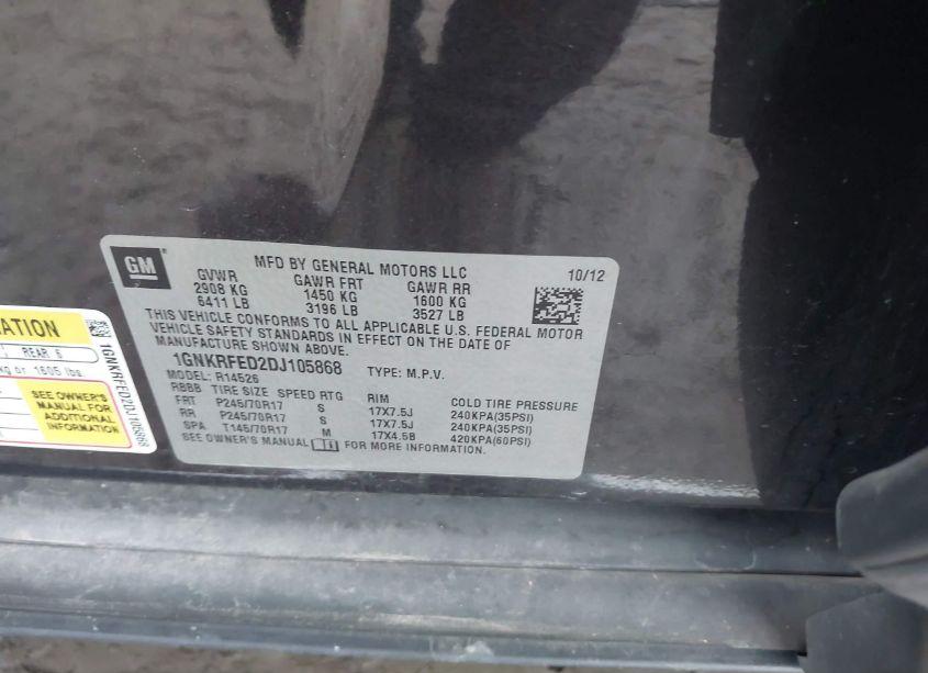 Photo 9 of 2013 Chevrolet Traverse LS (VIN 1GNKRFED2DJ105868)