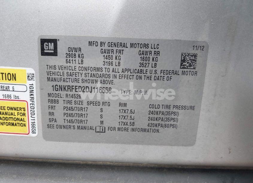 Photo 9 of 2013 Chevrolet Traverse LS (VIN 1GNKRFED2DJ116658)