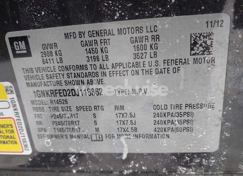 Photo 9 of 2013 Chevrolet Traverse LS (VIN 1GNKRFED2DJ118362)