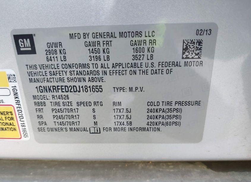 Photo 9 of 2013 Chevrolet Traverse LS (VIN 1GNKRFED2DJ181655)