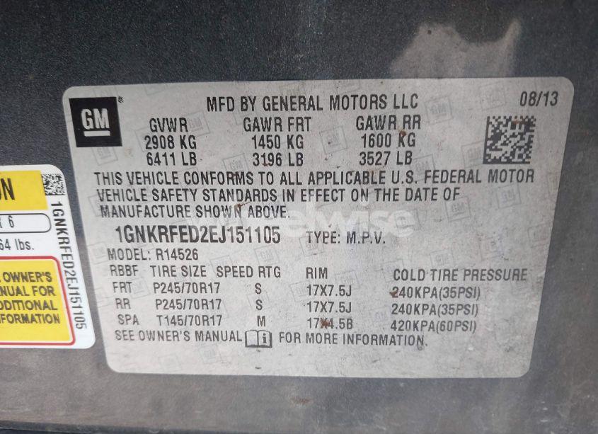 Photo 9 of 2014 Chevrolet Traverse LS (VIN 1GNKRFED2EJ151105)