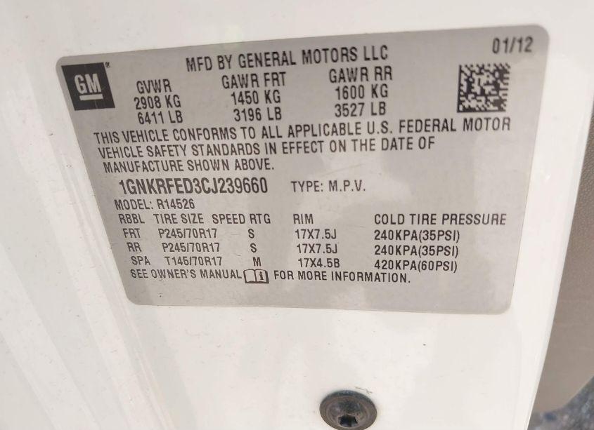 Photo 9 of 2012 Chevrolet Traverse LS (VIN 1GNKRFED3CJ239660)