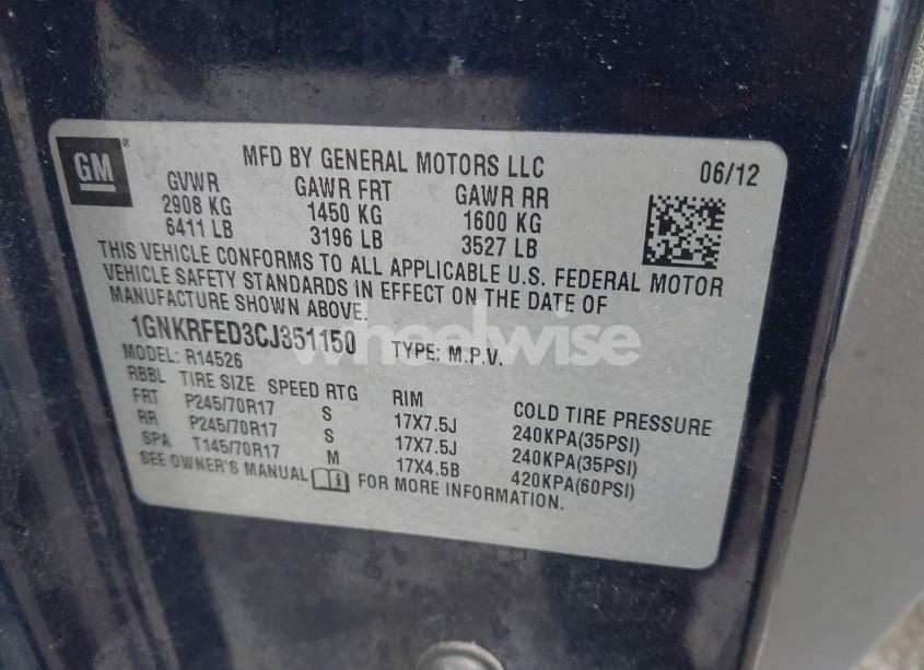 Photo 9 of 2012 Chevrolet Traverse LS (VIN 1GNKRFED3CJ351150)