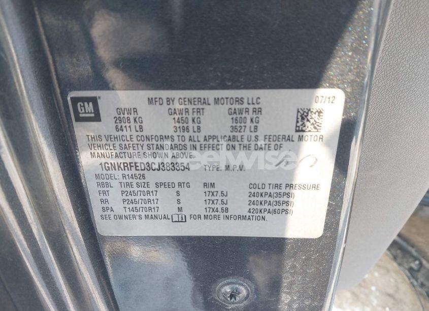 Photo 9 of 2012 Chevrolet Traverse LS (VIN 1GNKRFED3CJ383354)