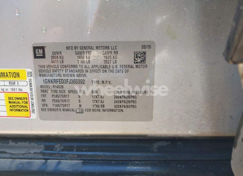 Photo 9 of 2015 Chevrolet Traverse LS (VIN 1GNKRFED3FJ365392)