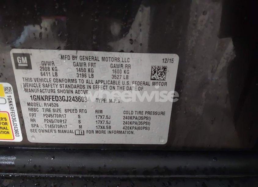 Photo 9 of 2016 Chevrolet Traverse LS (VIN 1GNKRFED3GJ243603)