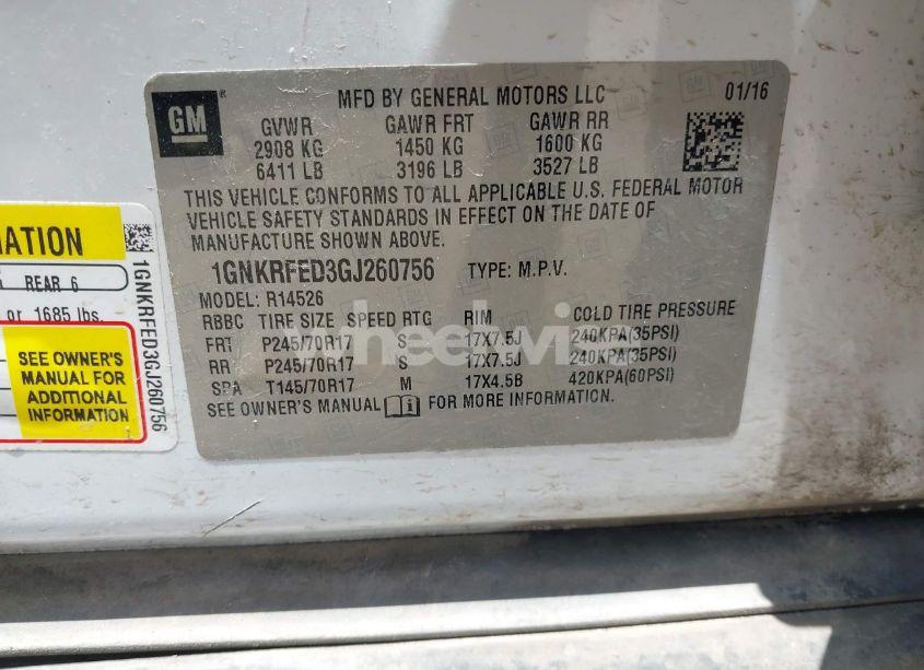 Photo 9 of 2016 Chevrolet Traverse LS (VIN 1GNKRFED3GJ260756)