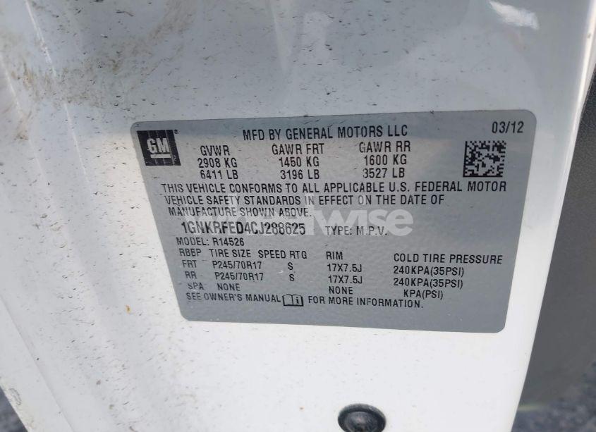 Photo 9 of 2012 Chevrolet Traverse LS (VIN 1GNKRFED4CJ288625)