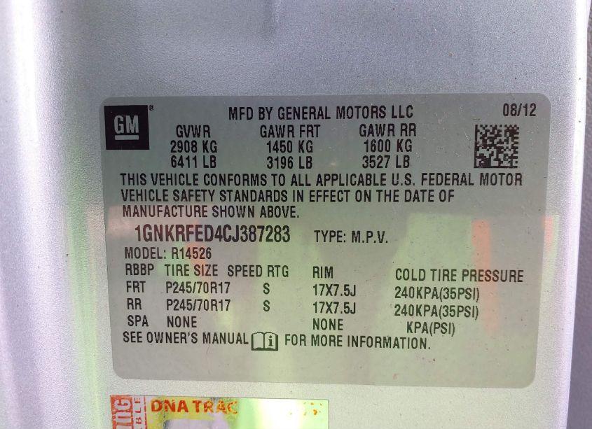 Photo 9 of 2012 Chevrolet Traverse LS (VIN 1GNKRFED4CJ387283)